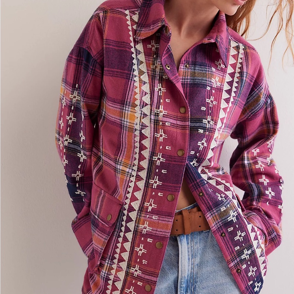 We The Free Pink Plaid Button-Down Shirt